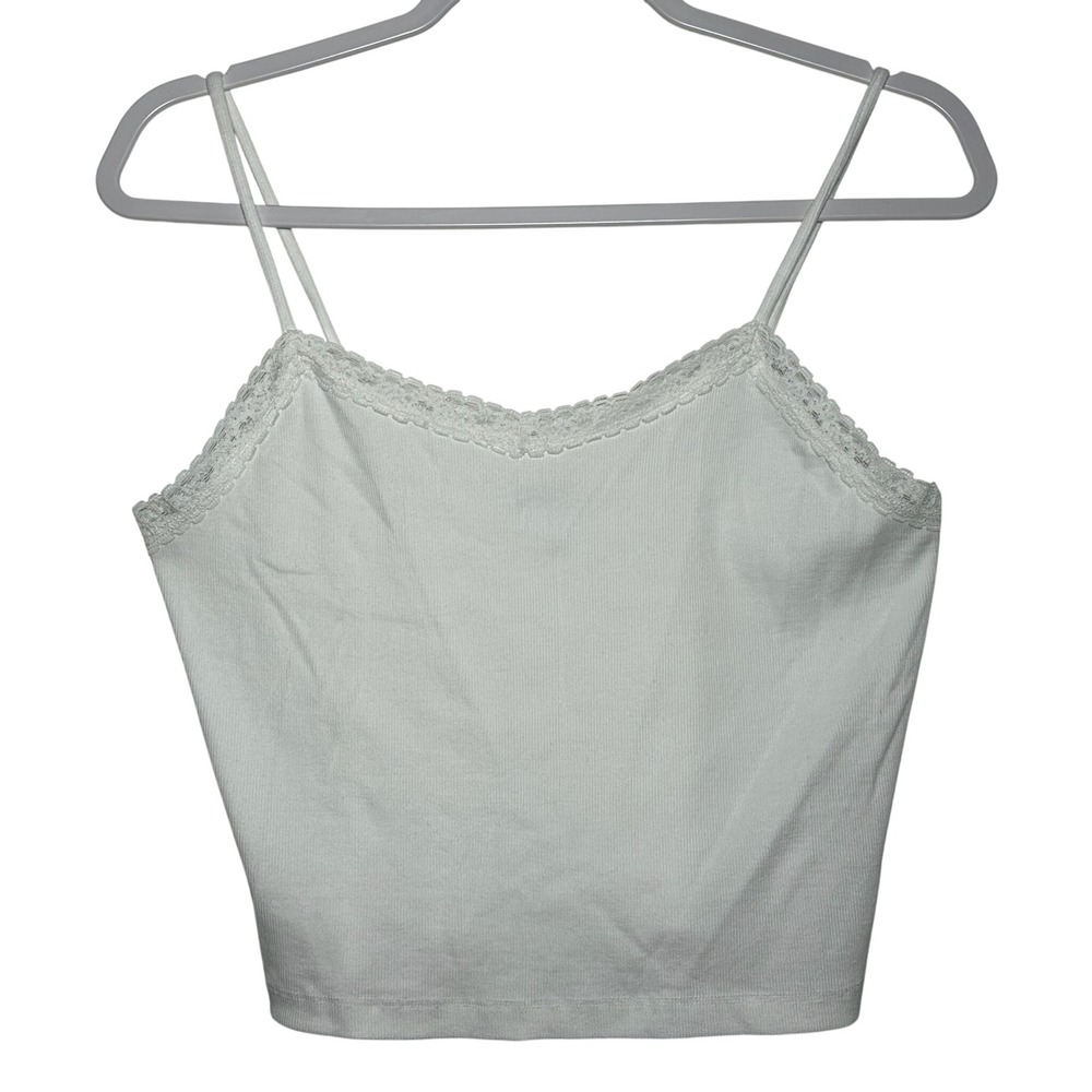 Abound White Ribbed‎ Lace Trim Cami Crop Top Women's Size L
